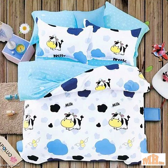 Maylee High Quality Cotton 2pcs Single Fitted Bedding Set 450tc Moo Cow